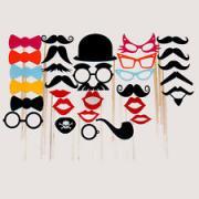 Photo Booth Party - 30 Piece Set - Wedding Photobooth Props Set - mustache on a stick - Wedding Photo Props